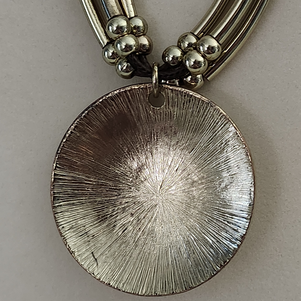 Boho Tribal Hammered Gold-tone Pendant Necklace With Leather Cording - Picture 5 of 5